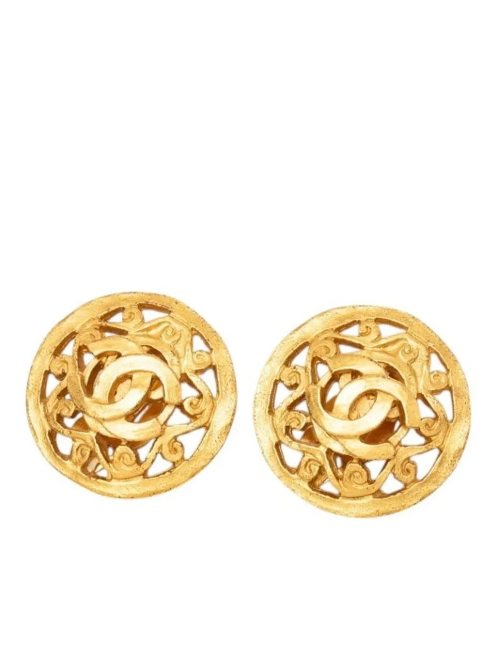Chanel Vintage CC Logo Earrings Gold Plated